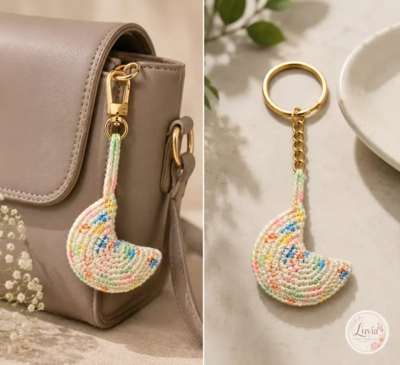 Crescent Moon Keychain — handmade crochet from the Charms & Keychains collection by Luvia Creations