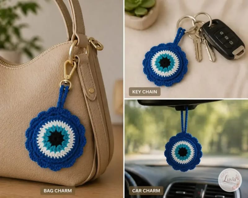 Evil Eye Charm (Bag / Key / Car) — handmade crochet from the Charms & Keychains collection by Luvia Creations