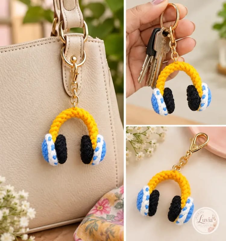 Headphone Keychain — handmade crochet from the Charms & Keychains collection by Luvia Creations