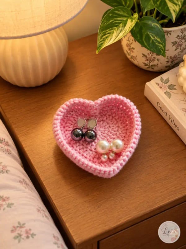 Heart Trinket Dish — handmade crochet from the Festive Decor collection by Luvia Creations