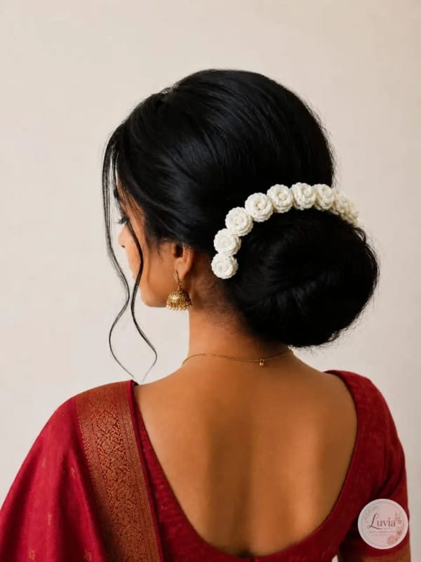Ivory Rose Gajra — handmade crochet from the Hair Accessories collection by Luvia Creations