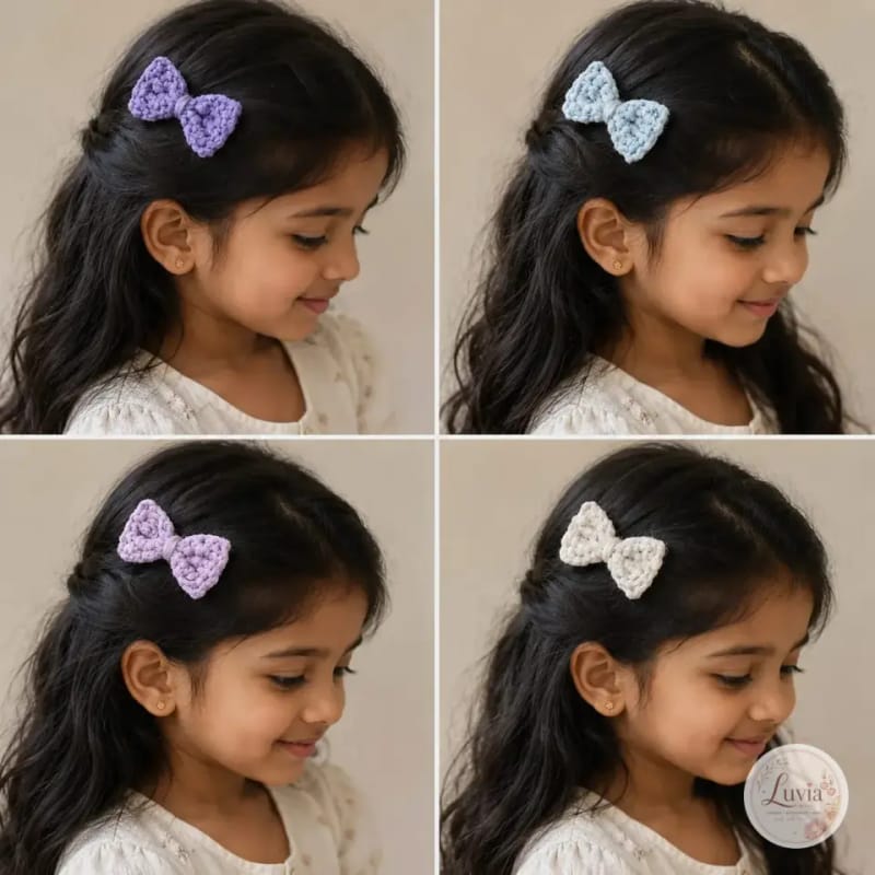 Mini Bow Hair Clips — handmade crochet from the Hair Accessories collection by Luvia Creations