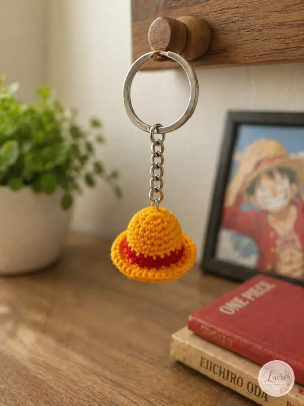 Onepiece Straw Hat Keychain — handmade crochet from the Charms & Keychains collection by Luvia Creations