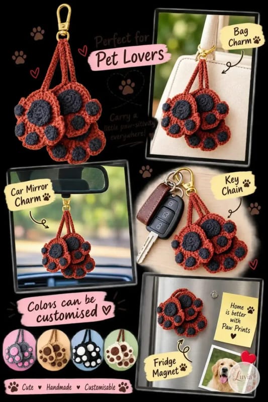 Paw Print Charm Collection — handmade crochet from the Charms & Keychains collection by Luvia Creations