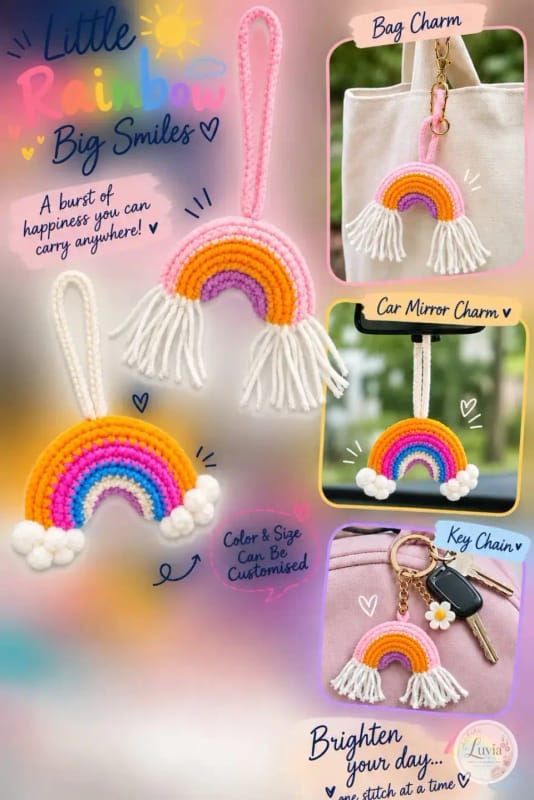 Rainbow Charm — Bag, Car & Keychain — handmade crochet from the Charms & Keychains collection by Luvia Creations