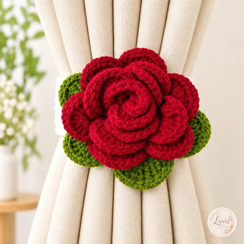 Red Rose Curtain Tieback — handmade crochet from the Festive Decor collection by Luvia Creations