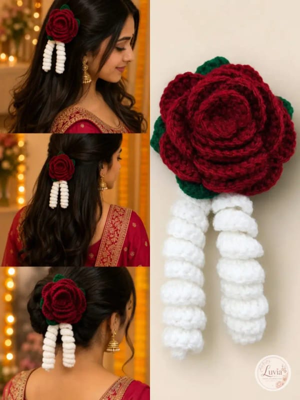 Rose Tassel Hair Clip — handmade crochet from the Hair Accessories collection by Luvia Creations