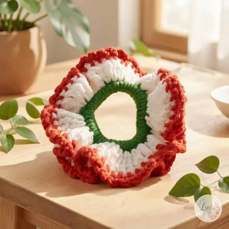 Tricolour Ruffle Scrunchie — handmade crochet from the Hair Accessories collection by Luvia Creations