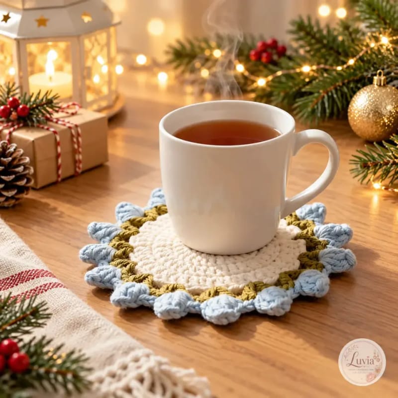 Tulip Mat/Coaster — handmade crochet from the Festive Decor collection by Luvia Creations